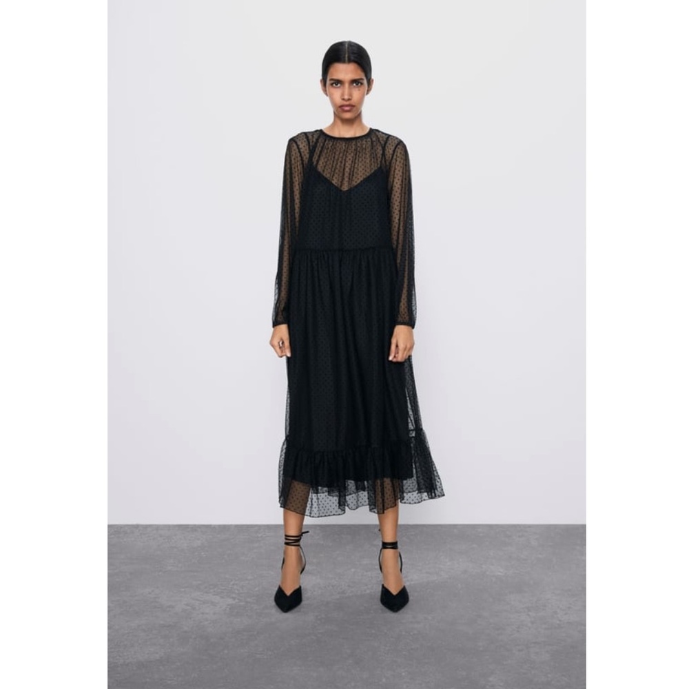 COPY - Semi sheer dotted midi dress